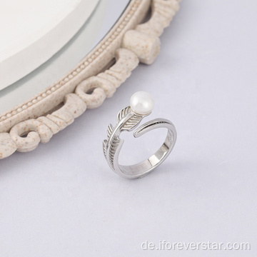 925 Sterling Silber Ringe Feather Pearl Ring